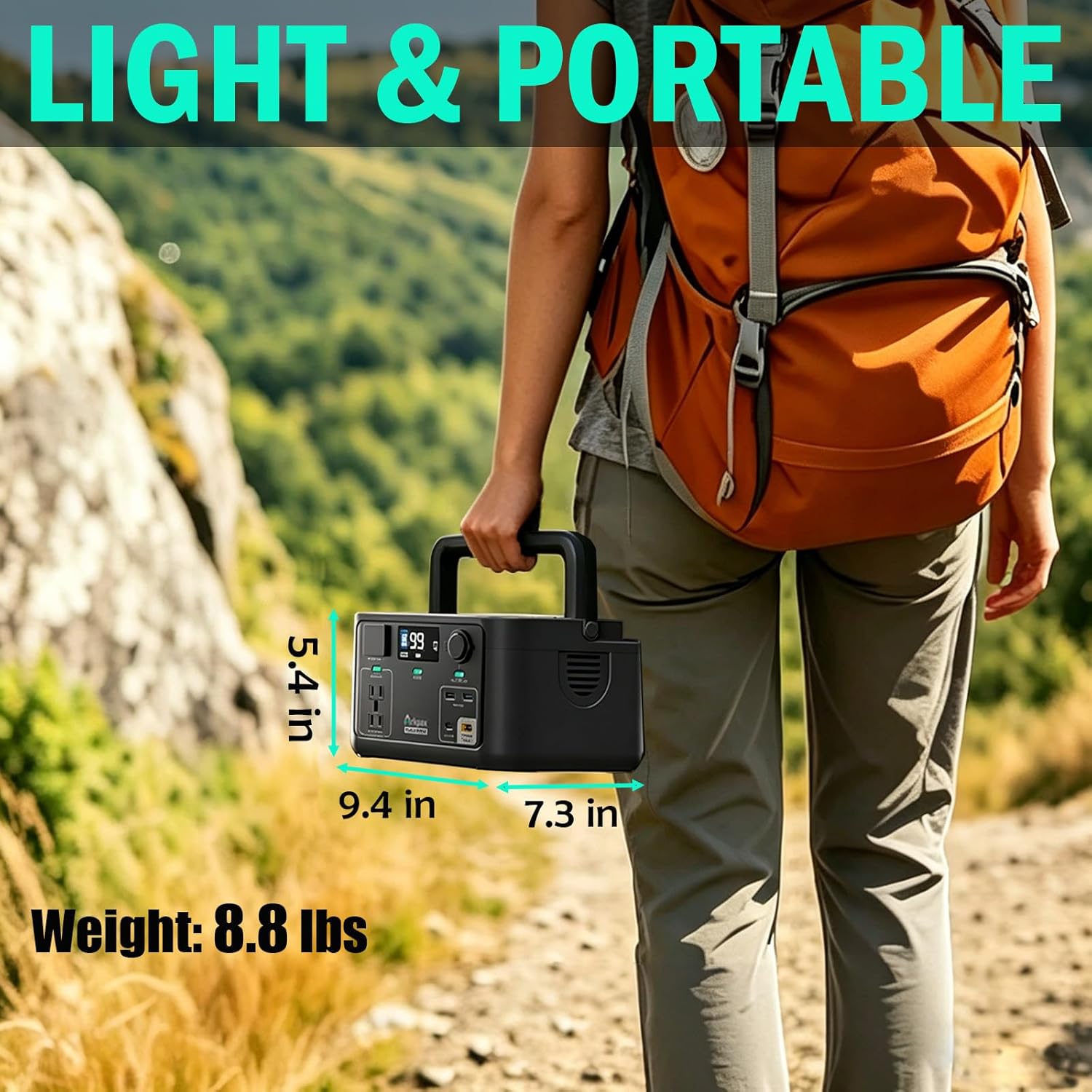Portable Power Station 300W, 600W Peak Backup LiFePO4 Battery 192Wh Solar Generator with 120V Pure Sine Wave AC
