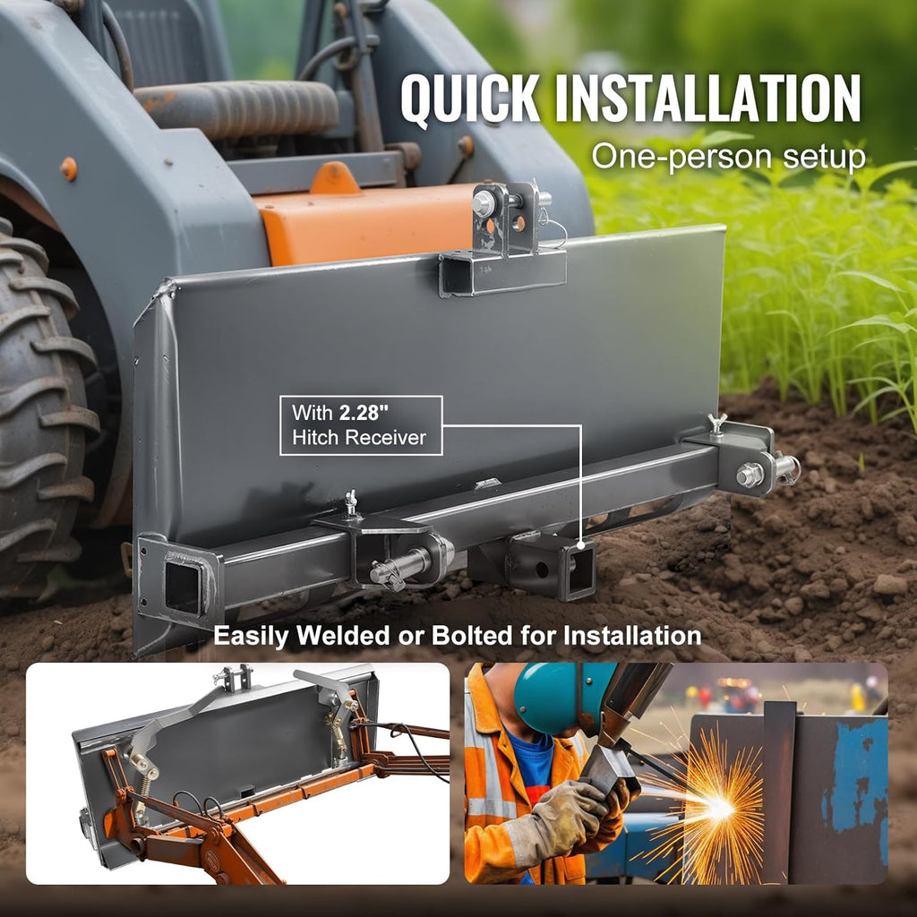 Universal 3-Point Skid Steer Plate, 3/8" Skid Steer Attachment Plate, 7000lbs Skid Steer Mount Plate Steel Adapter
