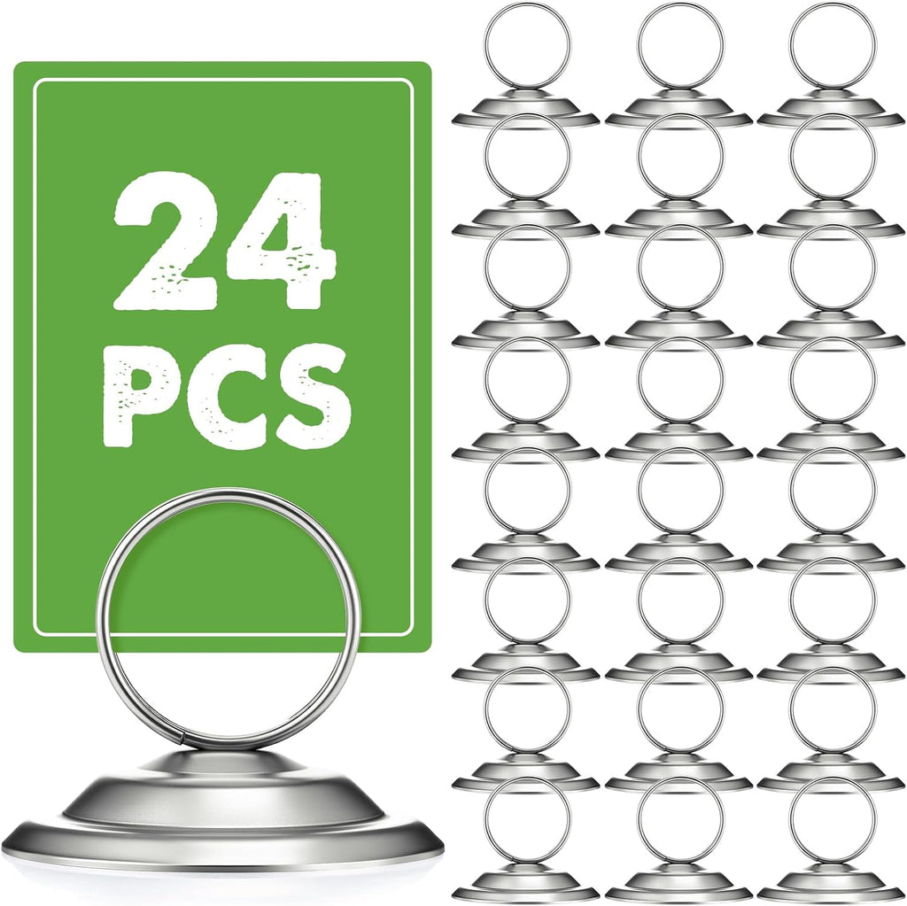 24 Pcs Place Card Holders Table Number Stands,Matte Silver | Metal Ring Clips
