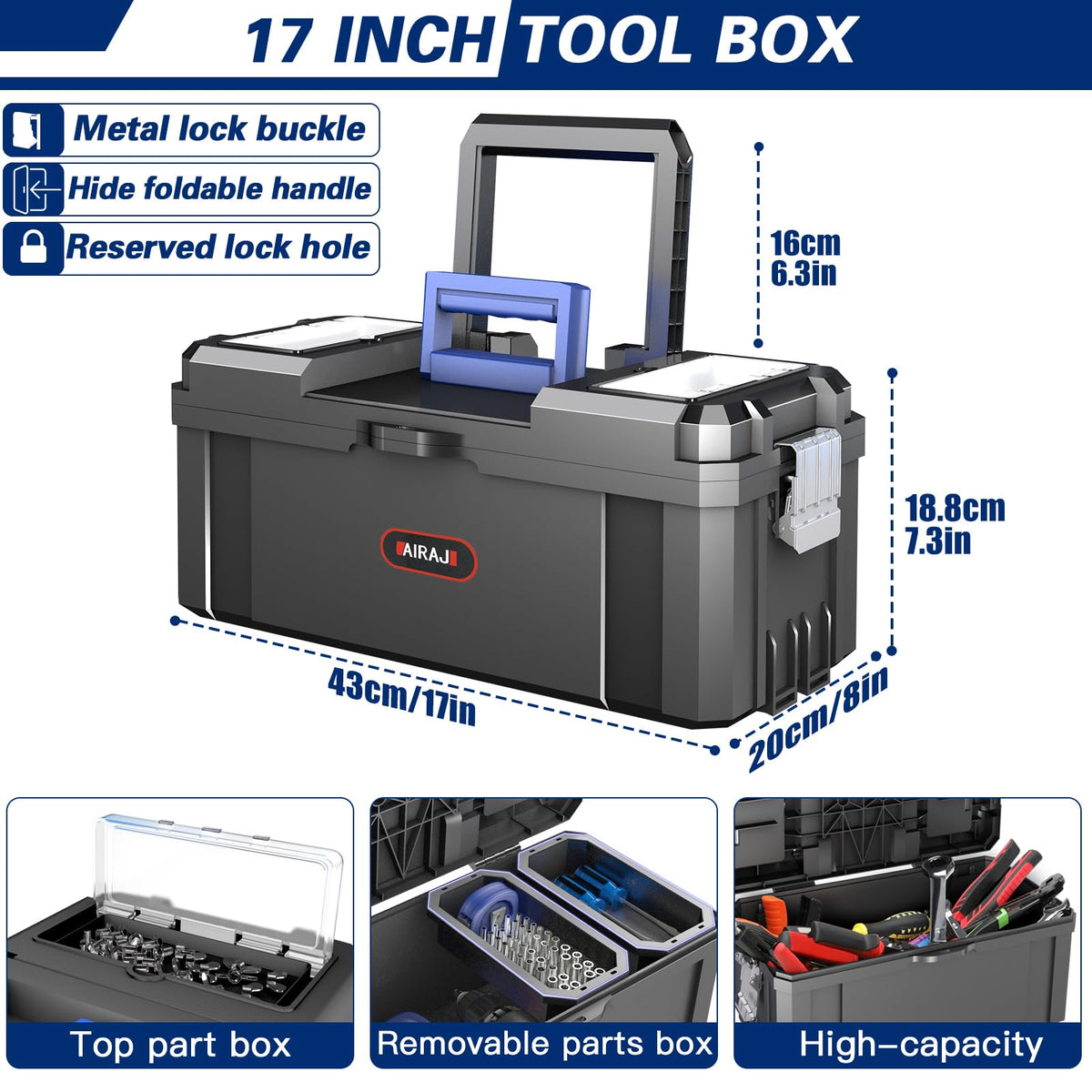 3-In-1 Rolling Tool Box with Wheels, Stackable Tool Box,17+19+21"