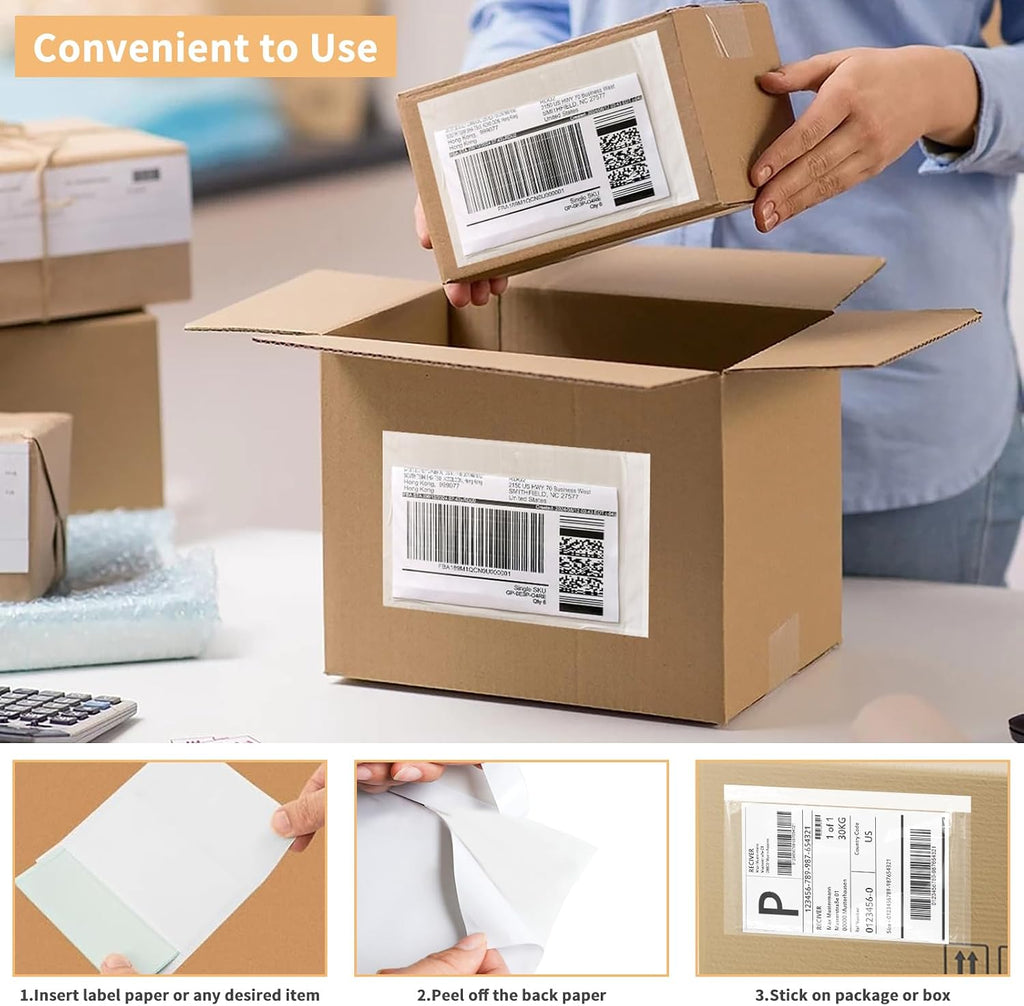 6" x 9" Shipping Label Sleeves Plastic Envelopes Self-Adhesive Top Loading Packing List Envelopes, Clear Mailing