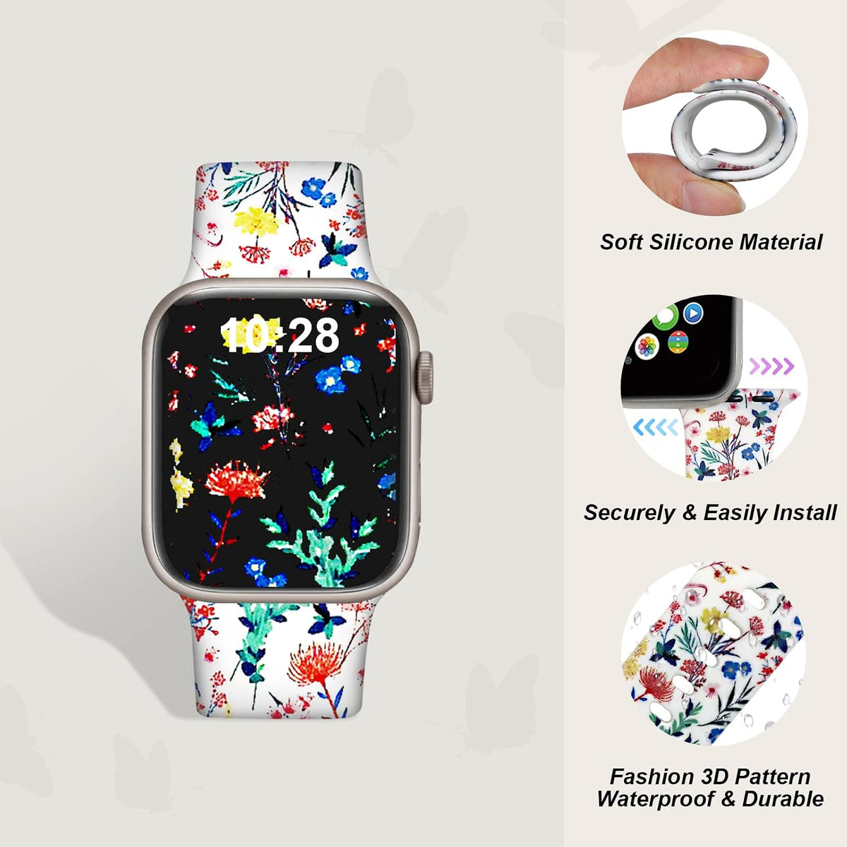 Silicone Pattern Sport Band Compatible with Apple Watch Bands Women Men | Comfortable Wristband 44mm 38mm 41mm 40mm