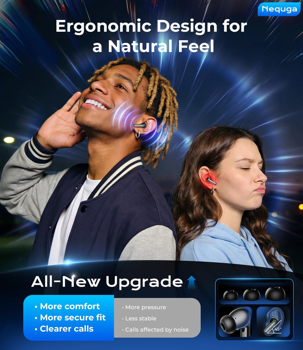 Wireless Earbuds Bluetooth Headphones, 50H Playtime Ear Buds with Mic, LED Digital Display Charging Case, IPX7