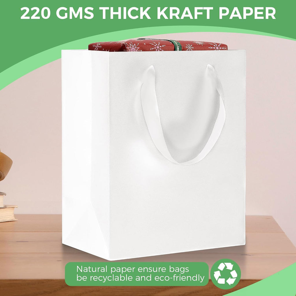 White Gift Bags With Handles: 8x5x10 Inch 30pcs Medium Paper Gags Bulk For Birthday Wedding Party Shopping