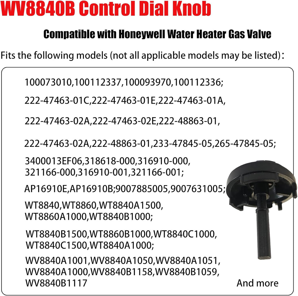1-Pack Black Control Dial Knob Compatible with Honeywell Water Heater Gas Valve,w/Spring. Plastic Control Dial Knob Replacement parts for Water heater,Fit for WV8840B,WV8840A,WV8840B1110 And More