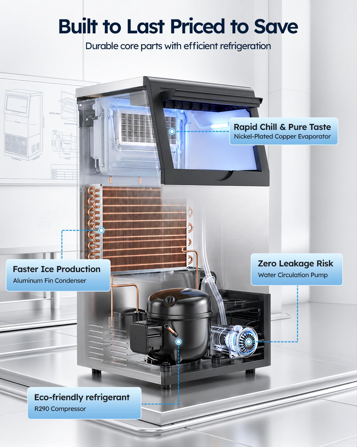 Commercial Ice Maker Machine, 120lbs/24H with 33lbs Ice Storage