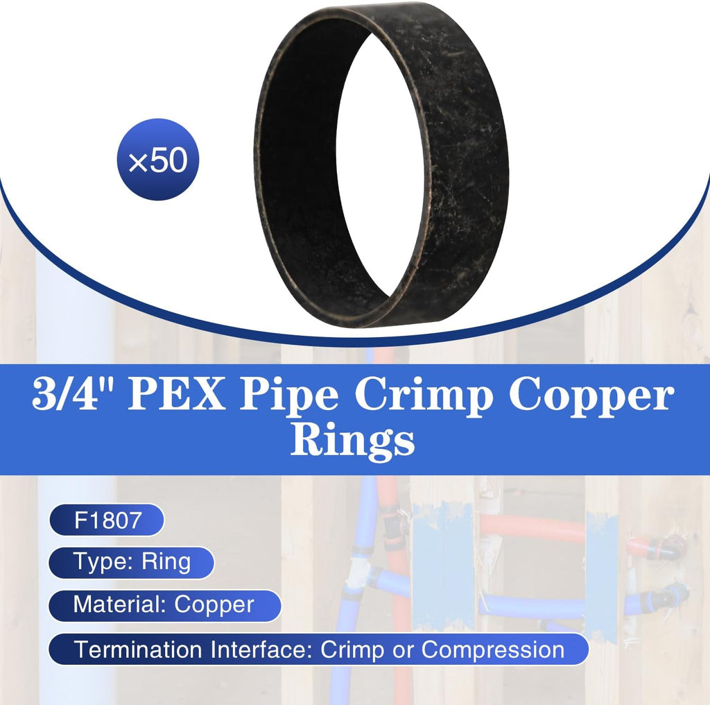 50 Pack 3/4" PEX Copper Crimp Rings