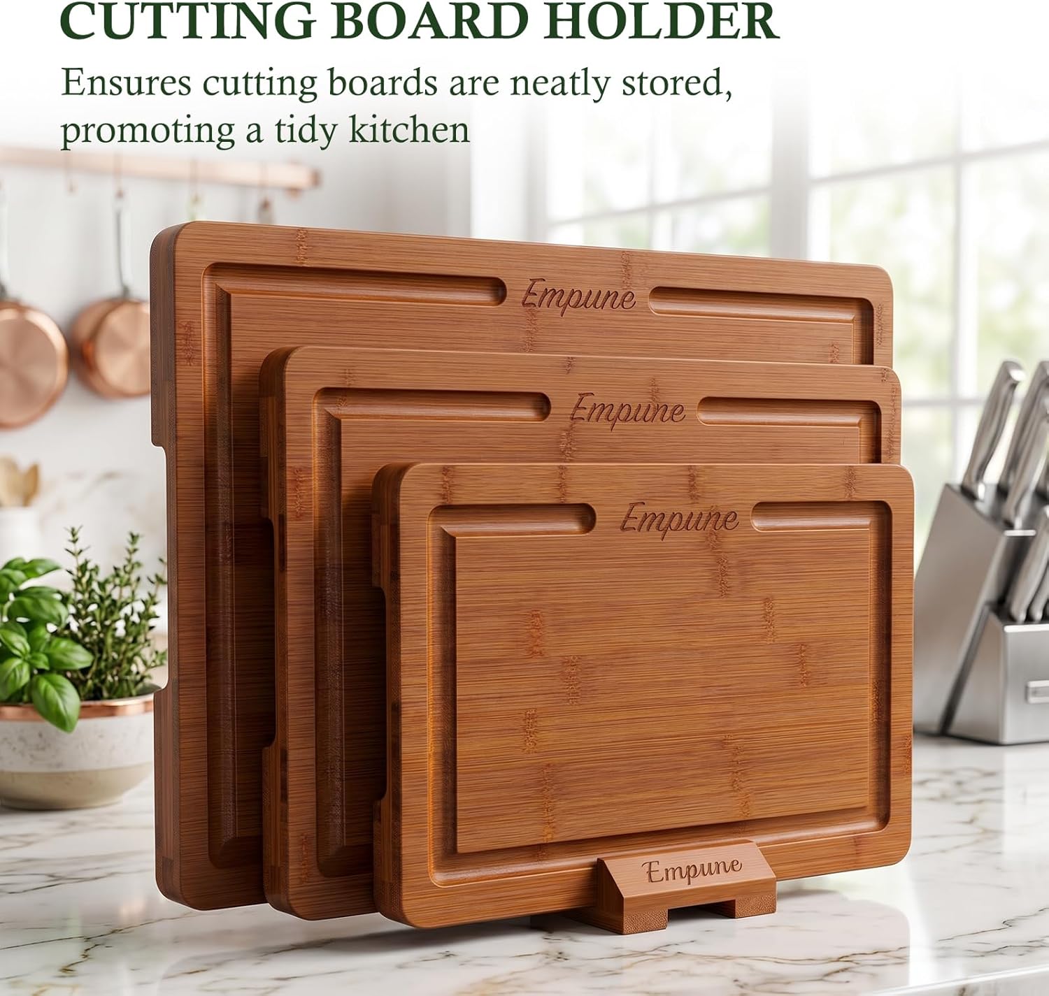 Bamboo Cutting Boards for Kitchen, 3 Piece Extra Thick Cutting Board Set with Juice Groove, Deep Carbonized Bamboo