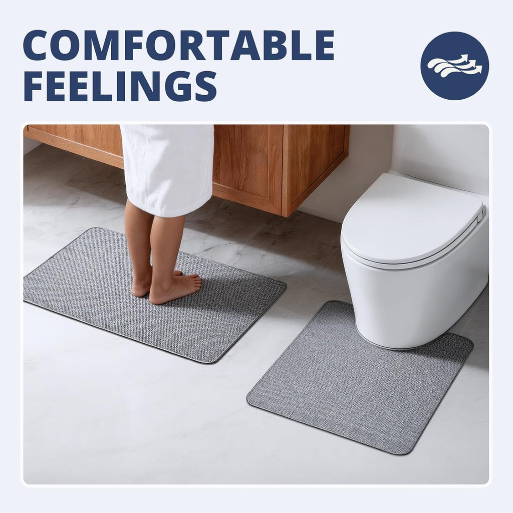 Bathroom Rugs Sets 2 Piece, Thin Bath Mat & U-Shaped Contour Toilet Rug Absorbent Quick Dry, Machine Washable, Non