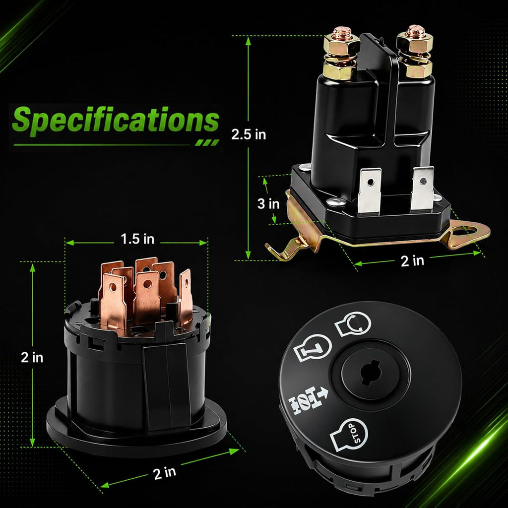 Ignition Switch 4 Position 7 Terminals & Starter Solenoid Compatible with Husqvarna，Craftsman，Poulan，AYP，Ariens