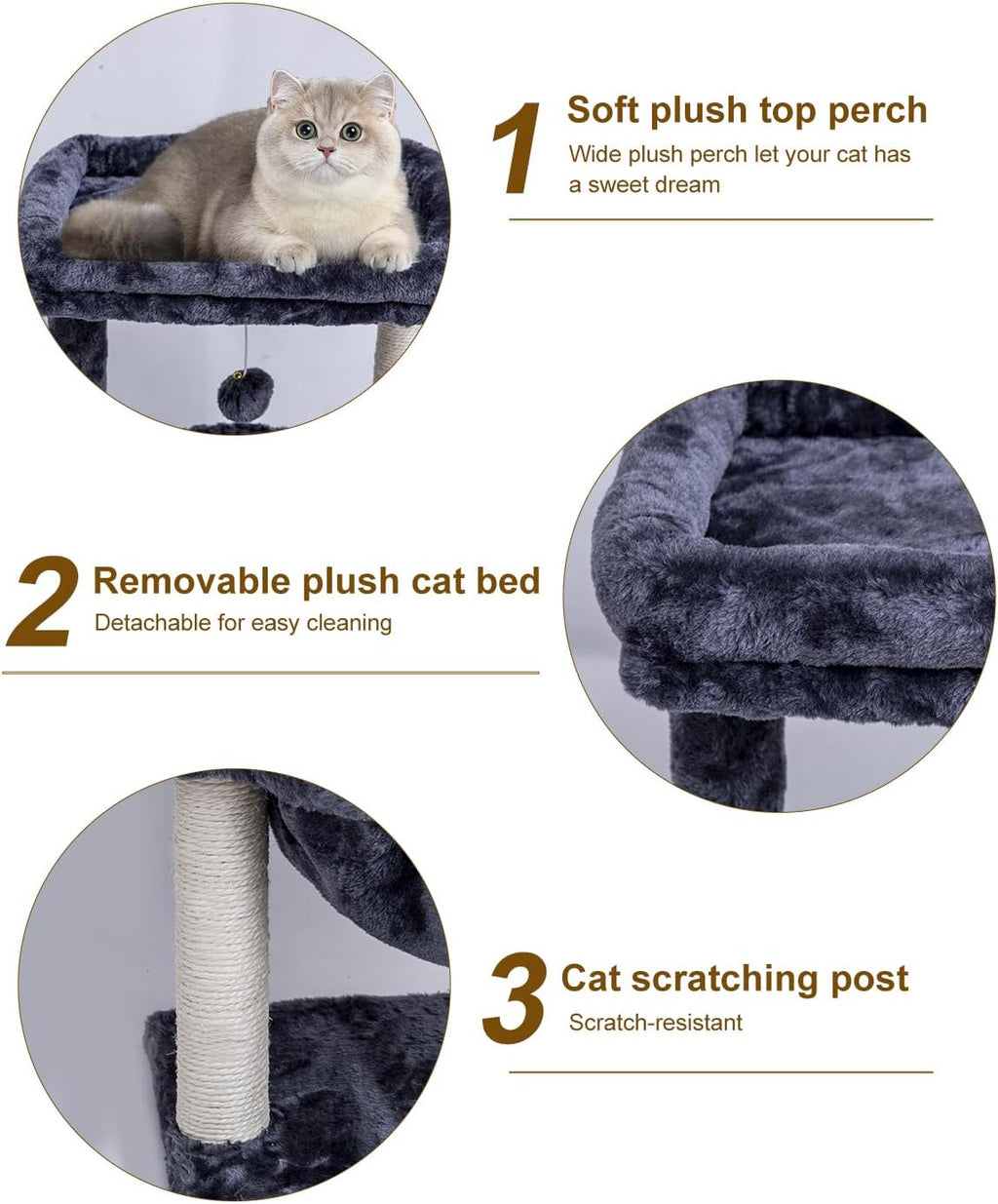 Small Cat Tree for Indoor Cats, Activity Cat Tower with Scratching Post for Kittens, Cat Condo & Furniture with