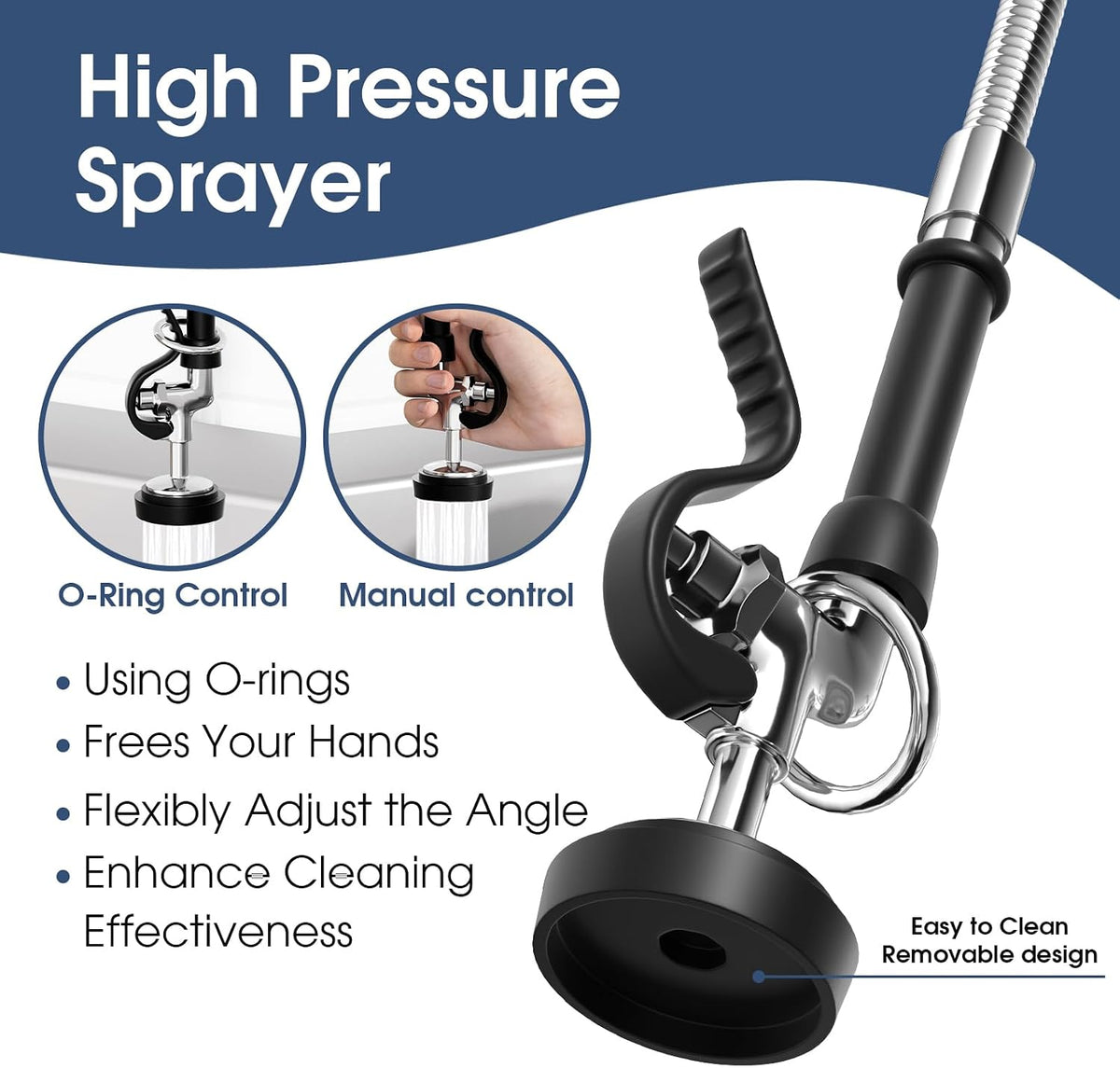 Commercial Wall Mount Kitchen Faucet with Pull Down Pre-Rinse Sprayer, Adjustable Swing Spout, Heavy-Duty Utility