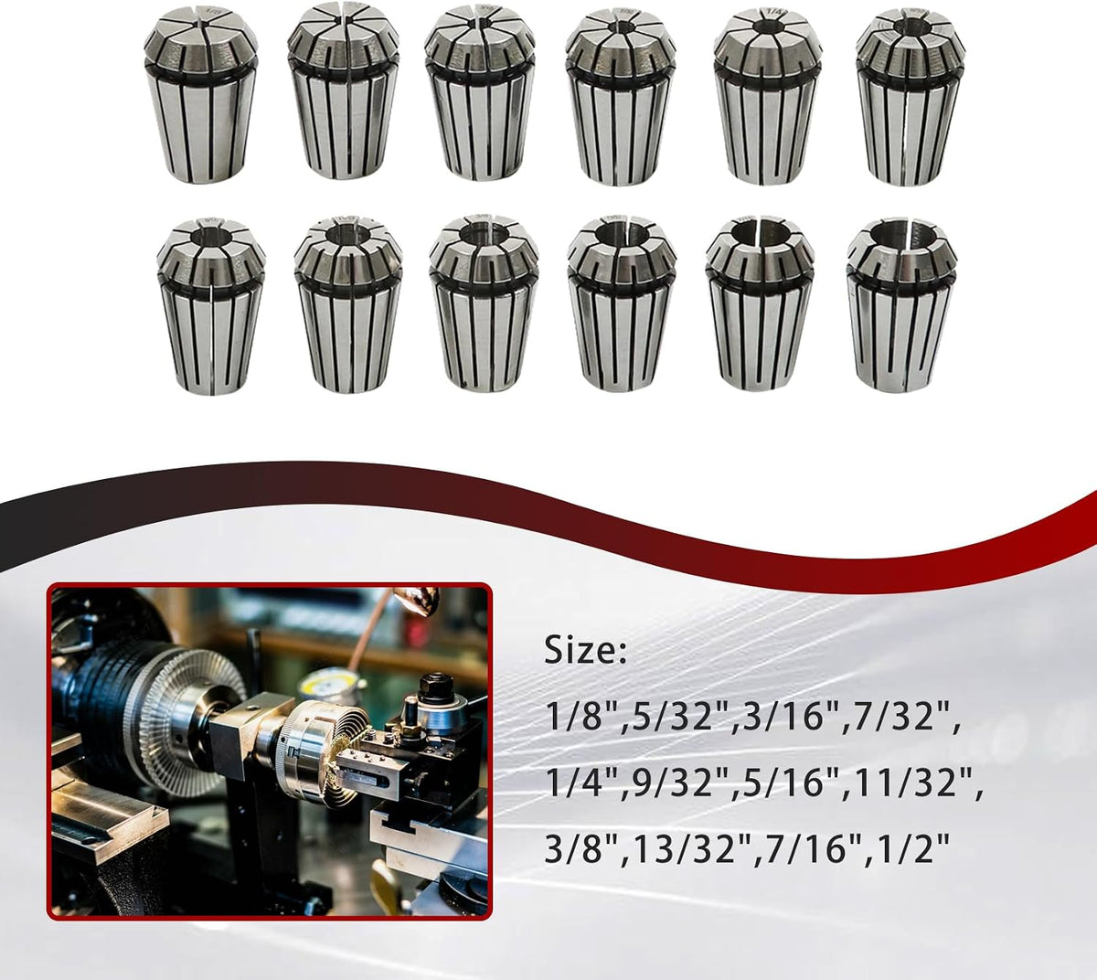 findmall 12 PCS 1/8"-1/2" ER-20 Collets Set