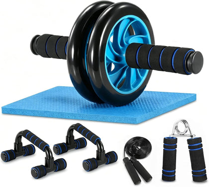 5 IN 1 AB Wheel Roller Home Gym Workout Exercise Equipment | Abdominal Wheel with Push Up Bar Knee Mat Jump Rope Hand
