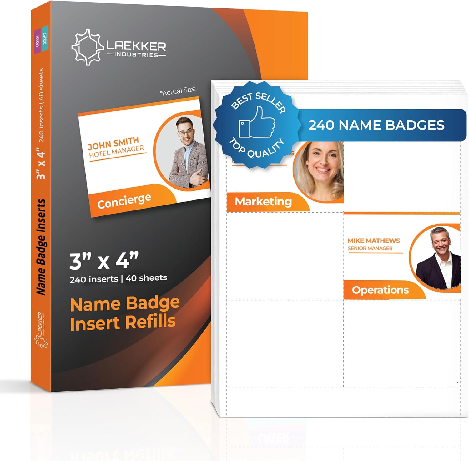 Customizable Name Badge Inserts 4x3 inch (240 Cardstock Refills) White Printable Name Tag Inserts 3x4 inch Compatible
