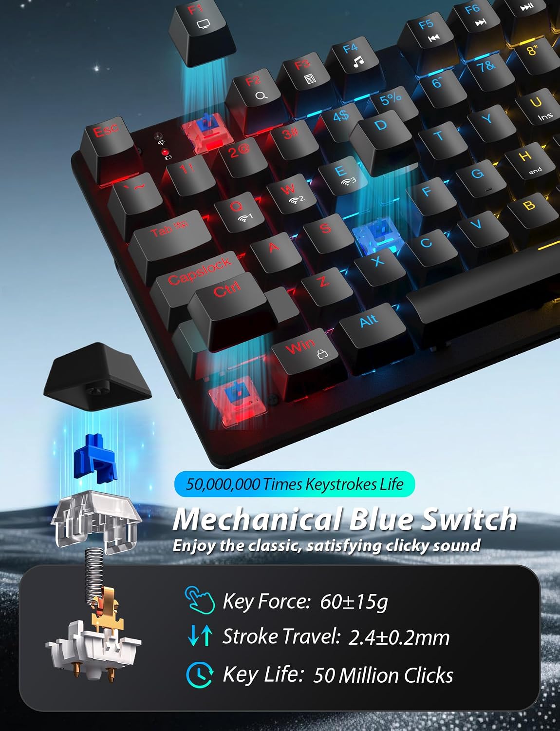 Wireless Mechanical Keyboard and Mouse Combo, 98-Key Gaming Keyboard with RGB Backlit, Tri-Mode BT5.0/2.4G/USB-C