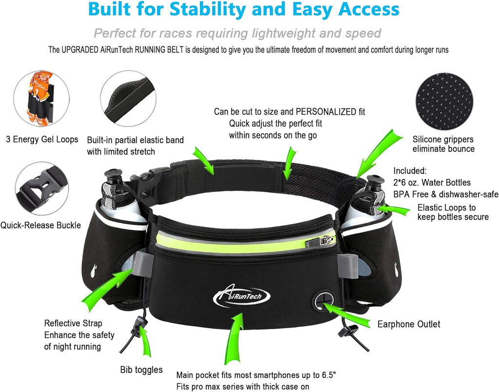 Hydration Running Belt with Water Bottle, Running Fanny Pack for Phone and Wallet Holder, Running Bag Runners