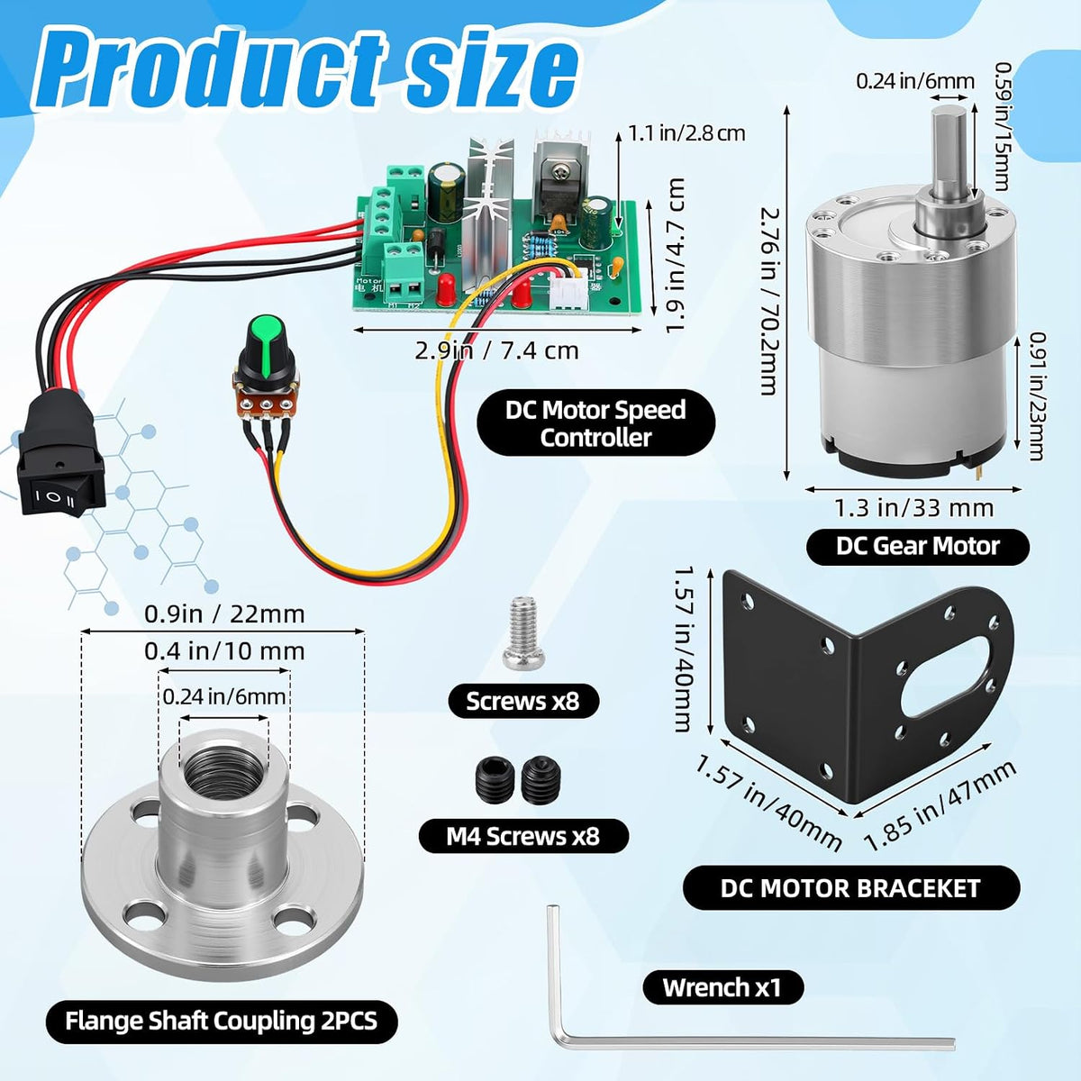 Copkim 12V DC Geared Motor Kit, 100rpm