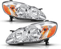for 2003 2004 2005 2006 2007 2008 Toyota Corolla Headlights Headlamp Assembly Replacement Pair,Chrome Housing Amber