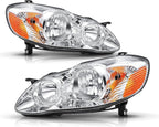 for 2003 2004 2005 2006 2007 2008 Toyota Corolla Headlights Headlamp Assembly Replacement Pair,Chrome Housing Amber