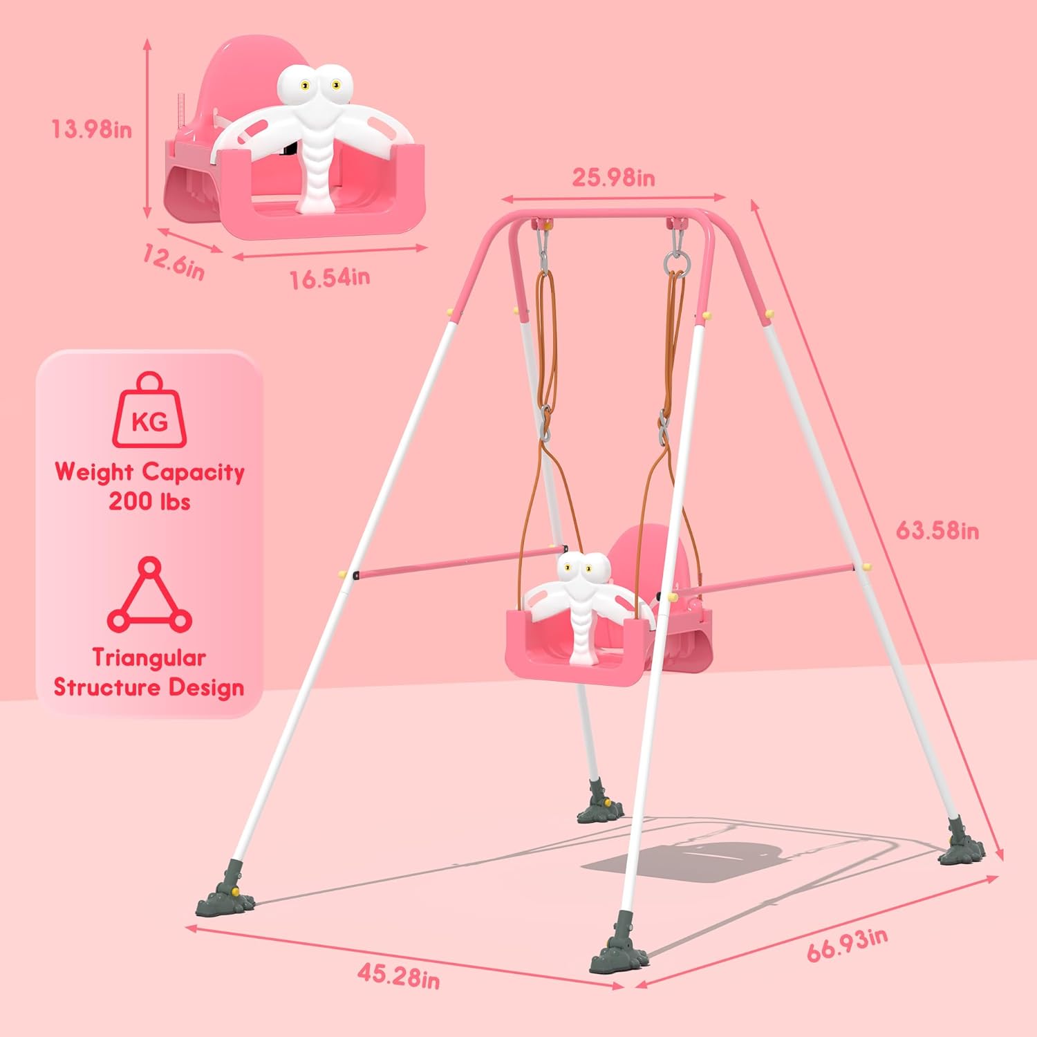 Toddler Swing, 3-in-1 Baby Swing Sets with Anti-Slip Base Feet & Safety Belt, Indoor/Outdoor Baby Seat with Metal