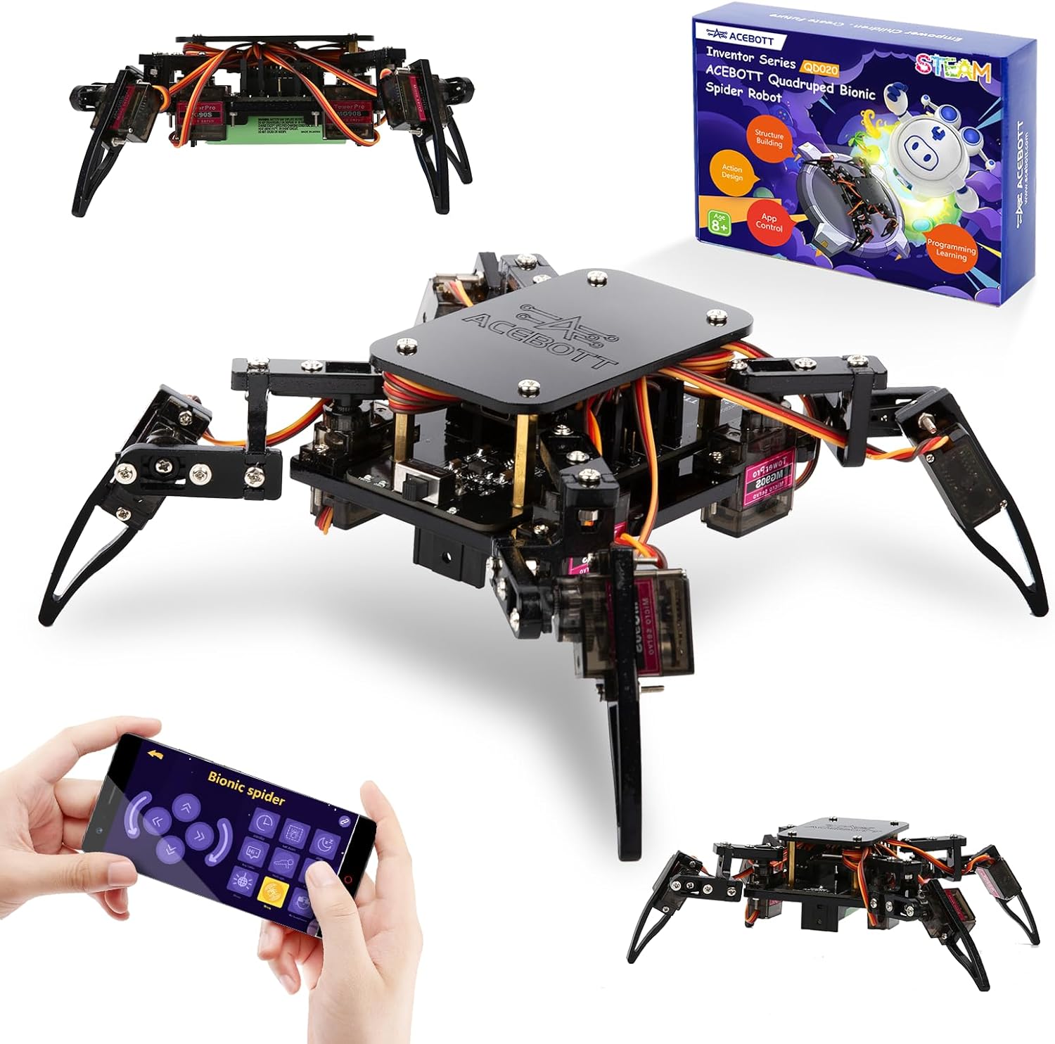 STEM Robotics Science Kits for Adults, ESP8266 Spider Robot Building Kit, App Remote Control, Walking Crawling Fun