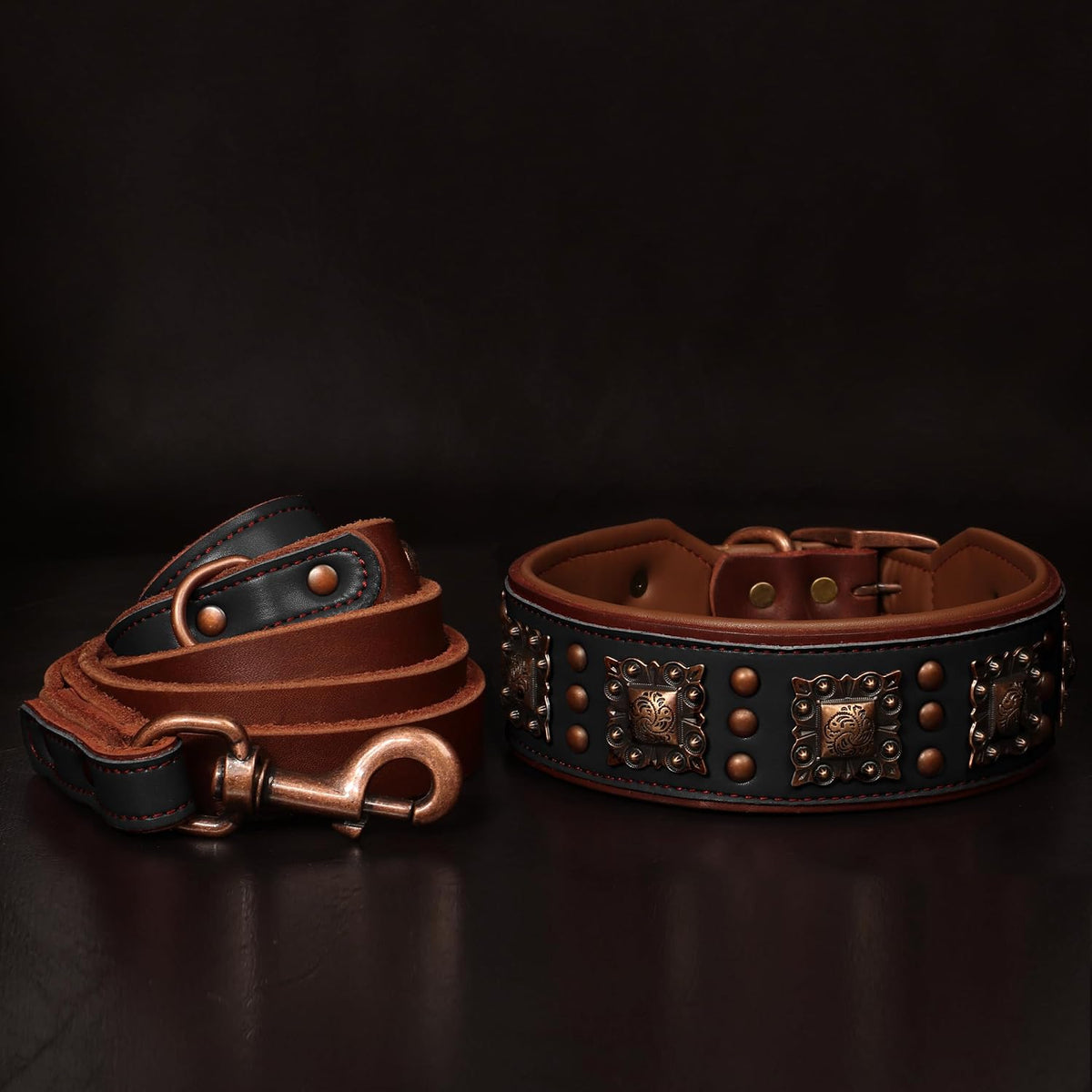 Genuine Leather Dog Collar, 2 inch Wide, Black,Neck 16-19"