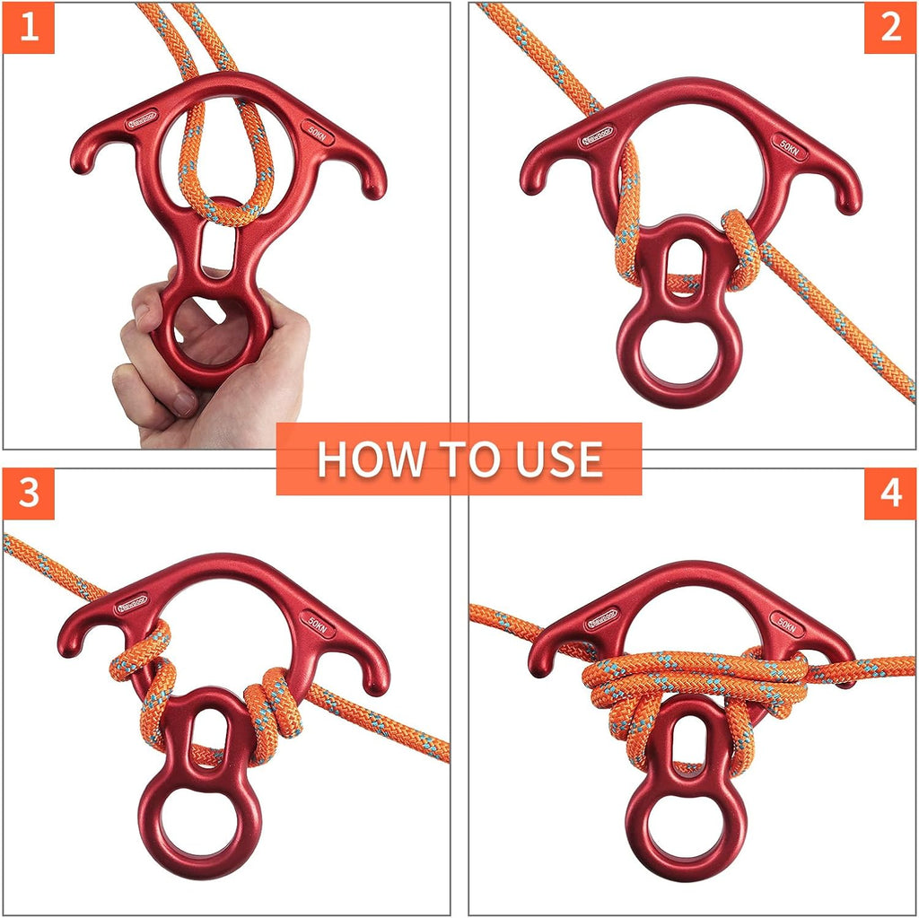 50KN 11000 LBF Rescue Figure,8 Descender Large Bent-Ear Belaying and Rappelling Gear Belay Device for Rock Climbing
