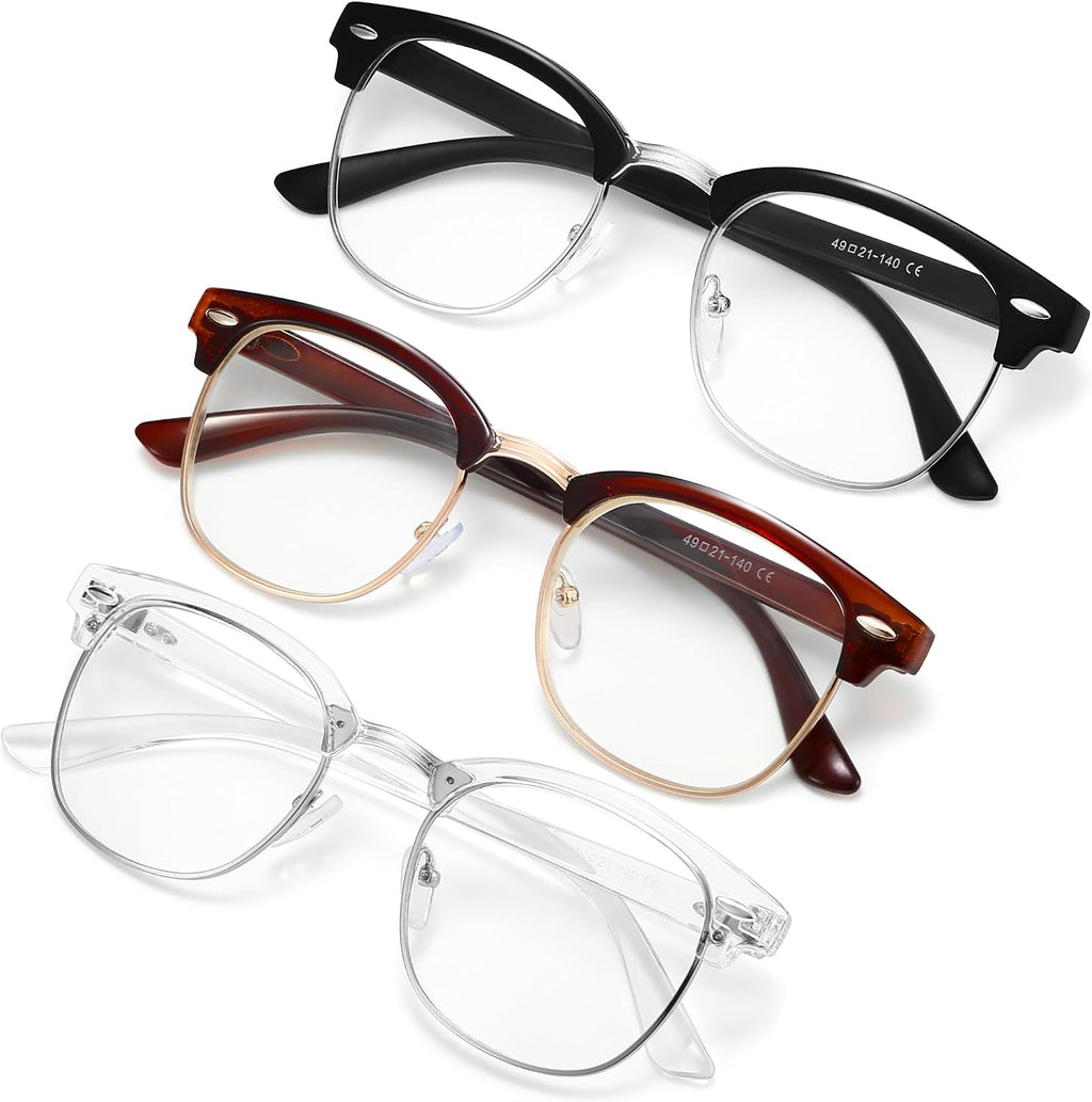 Blue Light Glasses for Men Computer - Gaming Blocking Anti Eyestrain UV Clear Lens Vintage Half Frame Fake Eyeglasses
