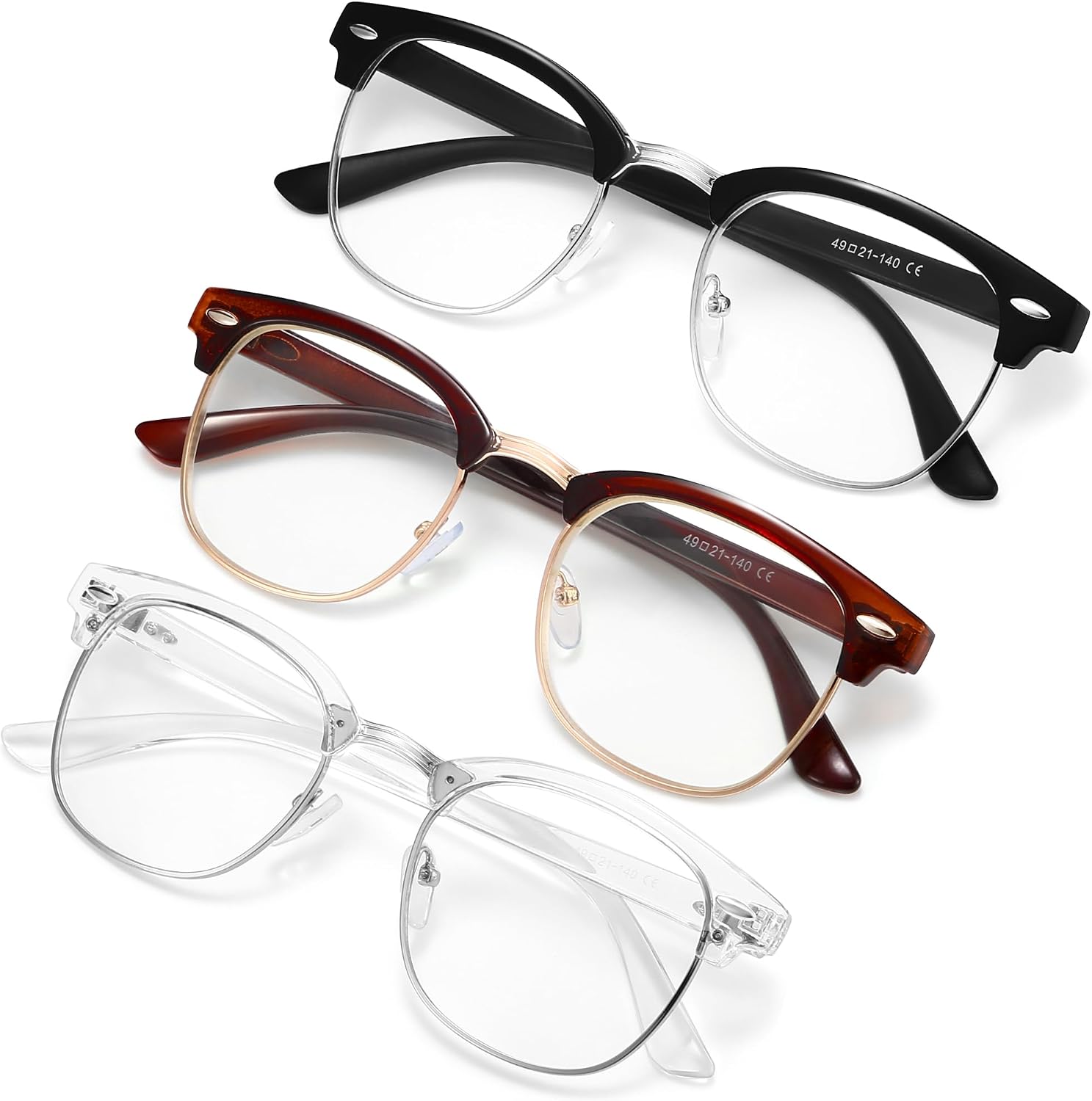 Blue Light Glasses for Men Computer - Gaming Blocking Anti Eyestrain UV Clear Lens Vintage Half Frame Fake Eyeglasses