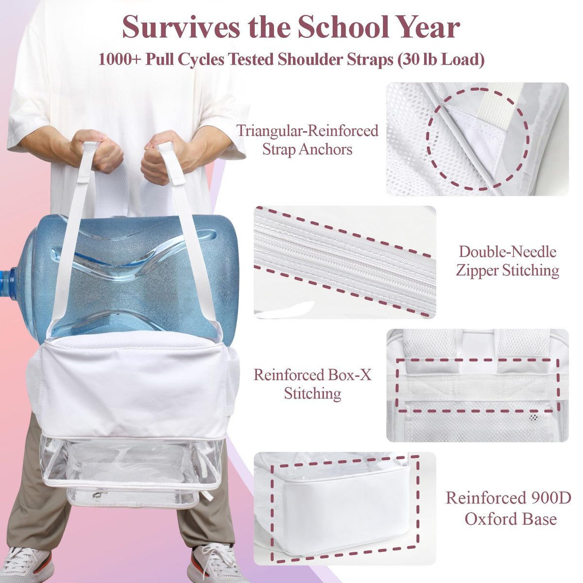 Clear Backpack for School - 18 Inch Extra Large Clear Bookbag White