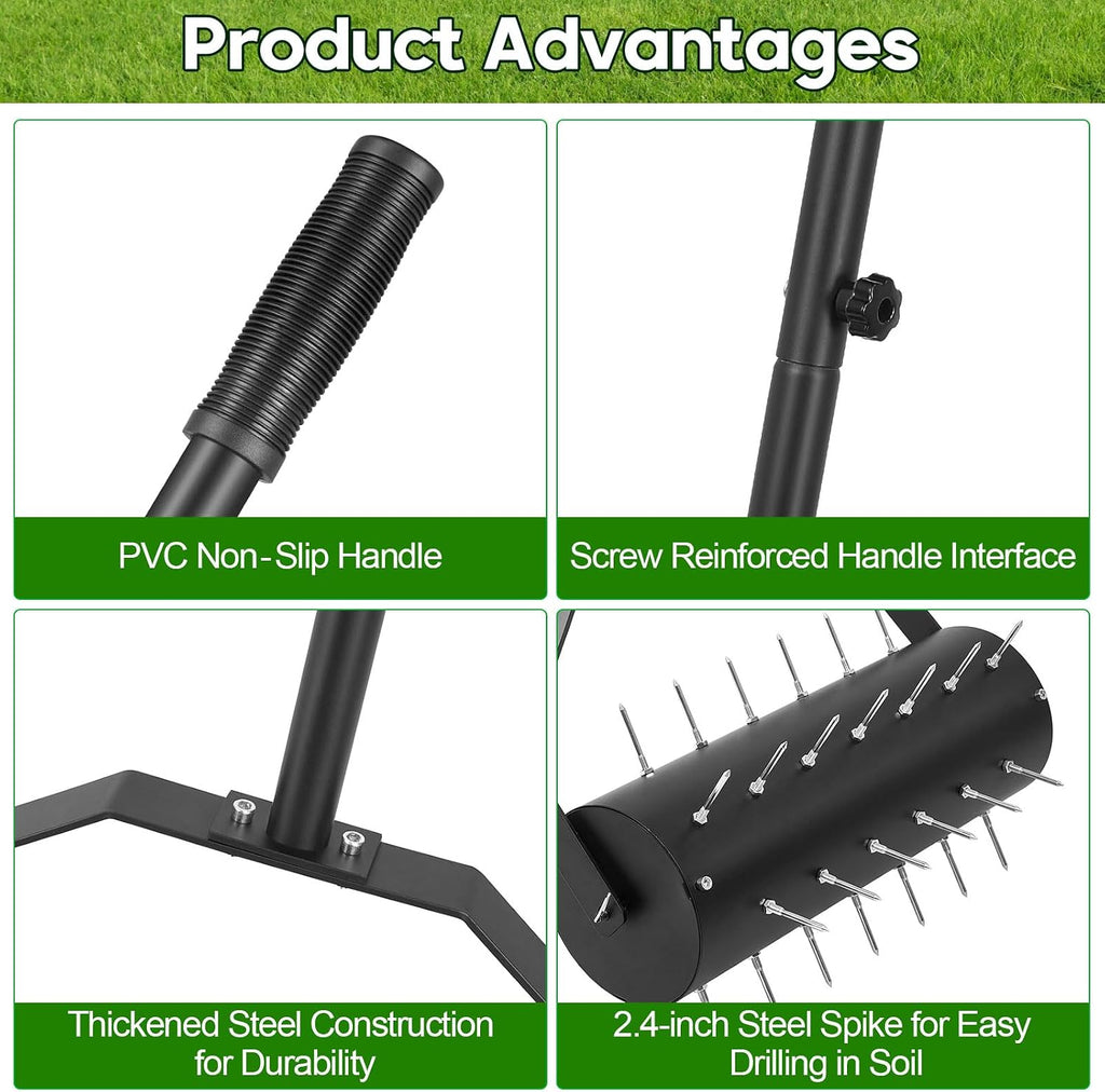 18-inch Rolling Lawn Aerator Tool, Handle Spike Aerator, Manual Rolling Aerator Lawn