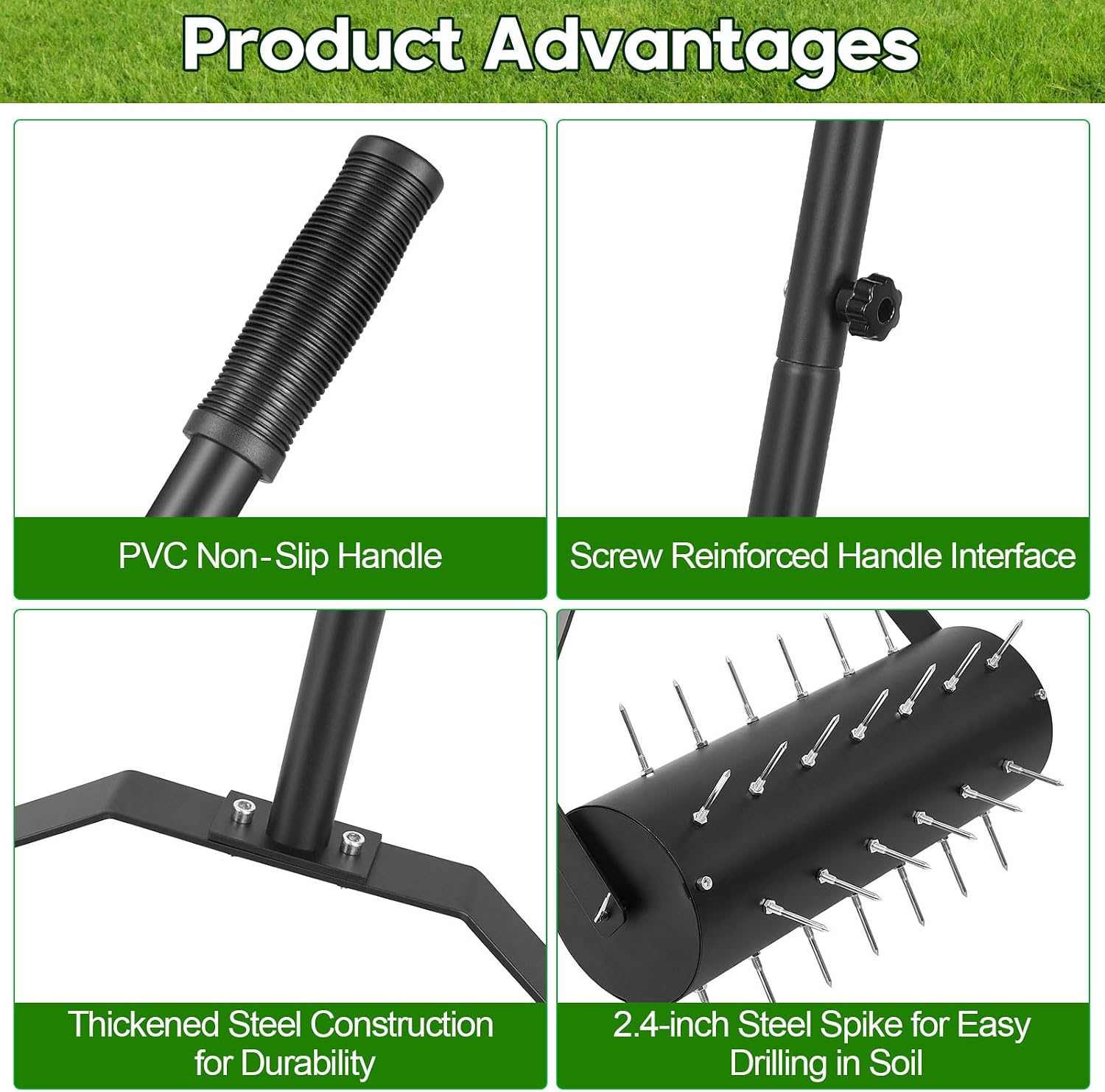 18-inch Rolling Lawn Aerator Tool, Handle Spike Aerator, Manual Rolling Aerator Lawn