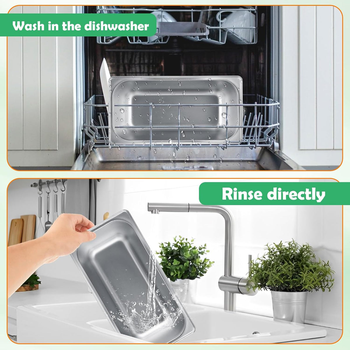 1/3 Pan 6 Inch Deep Stainless Steel Hotel Pans, 6 Pack
