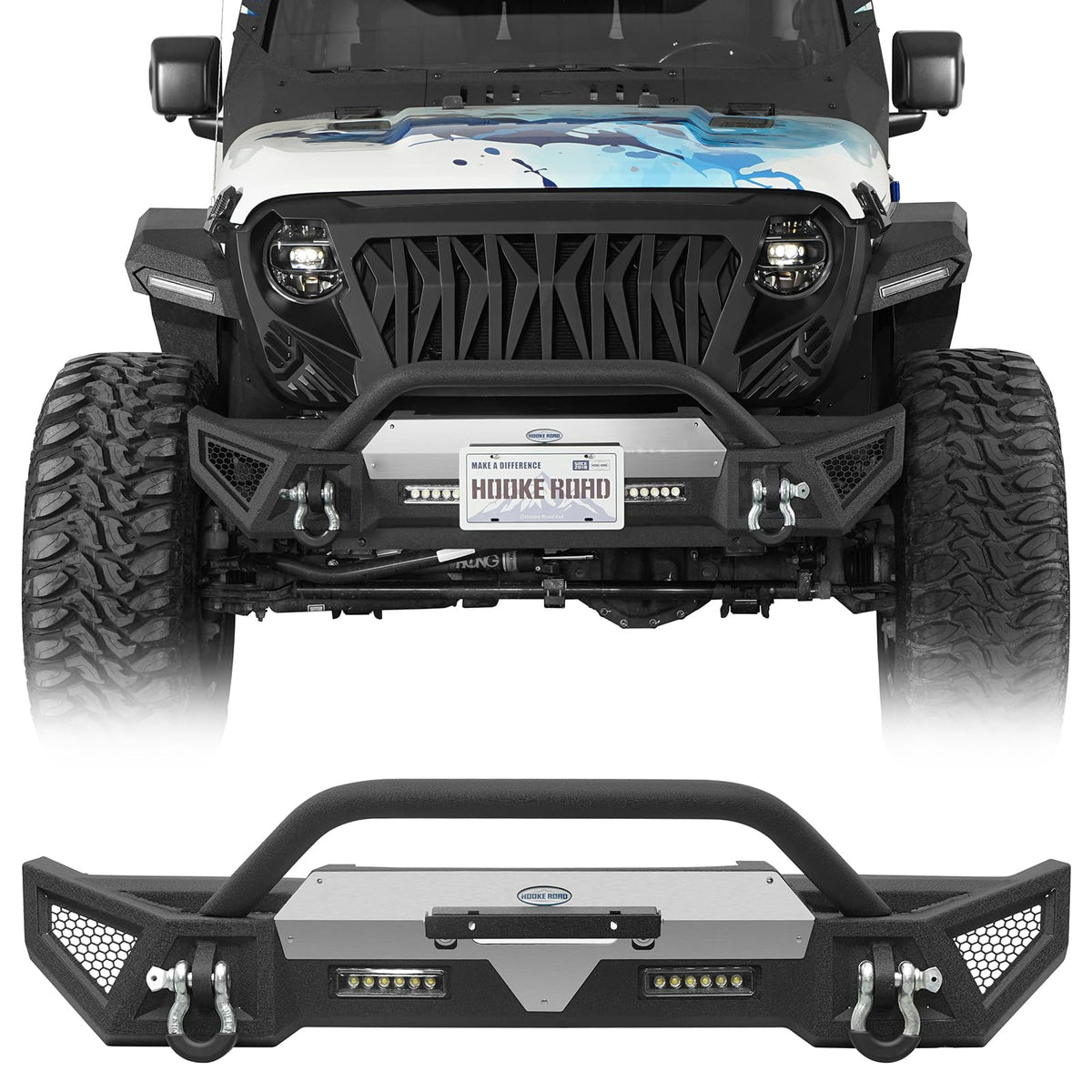 Hooke Road Front Bumper for 2018-2026 Jeep Wrangler JL Gladiator JT