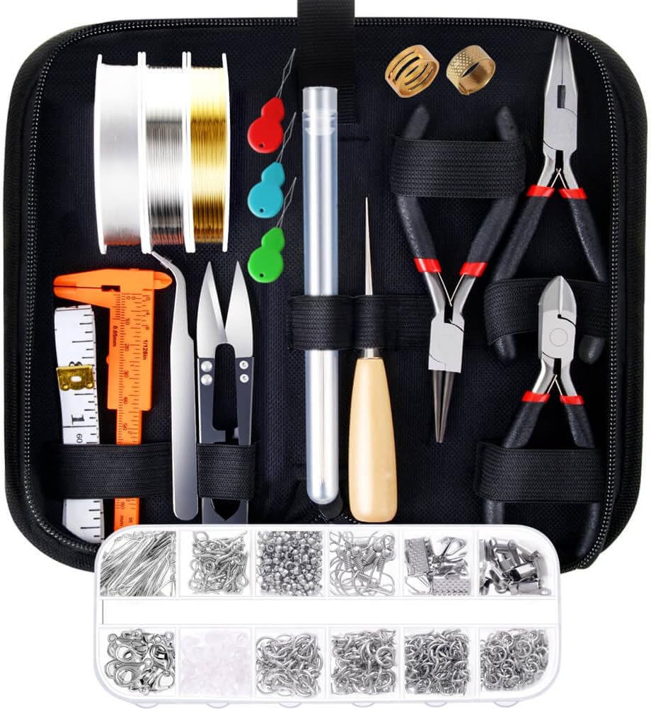 Jewelry Making Supplies Kit with Tools, Wires, Findings for Jewelry Repair and Beading