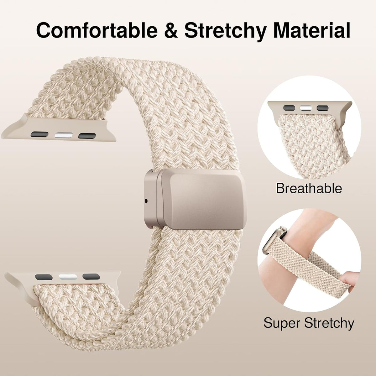 Braided Stretchy Magnetic Band Compatible with Apple Watch Bands Women Men | Soft Nylon Solo Loop 38mm 40mm 41mm 42mm