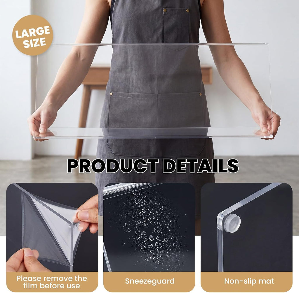 Sneeze Guard for Counter Acrylic with Anti-slip Pads for Catering, Buffets, Restaurants, 23.62 x 12.2 x 9.45 Inches