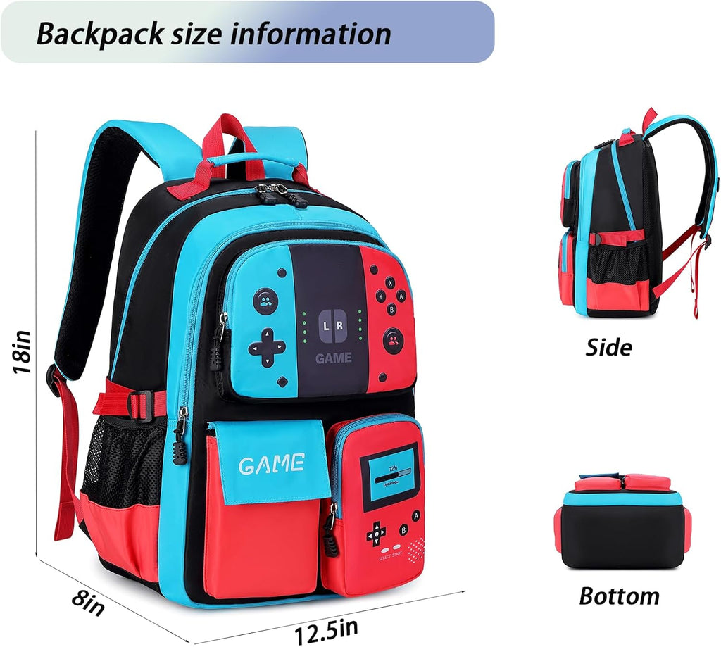 Boys Backpack Kids Elementary Bookbag Teen School Bag Game 18in Bag (1Blue)