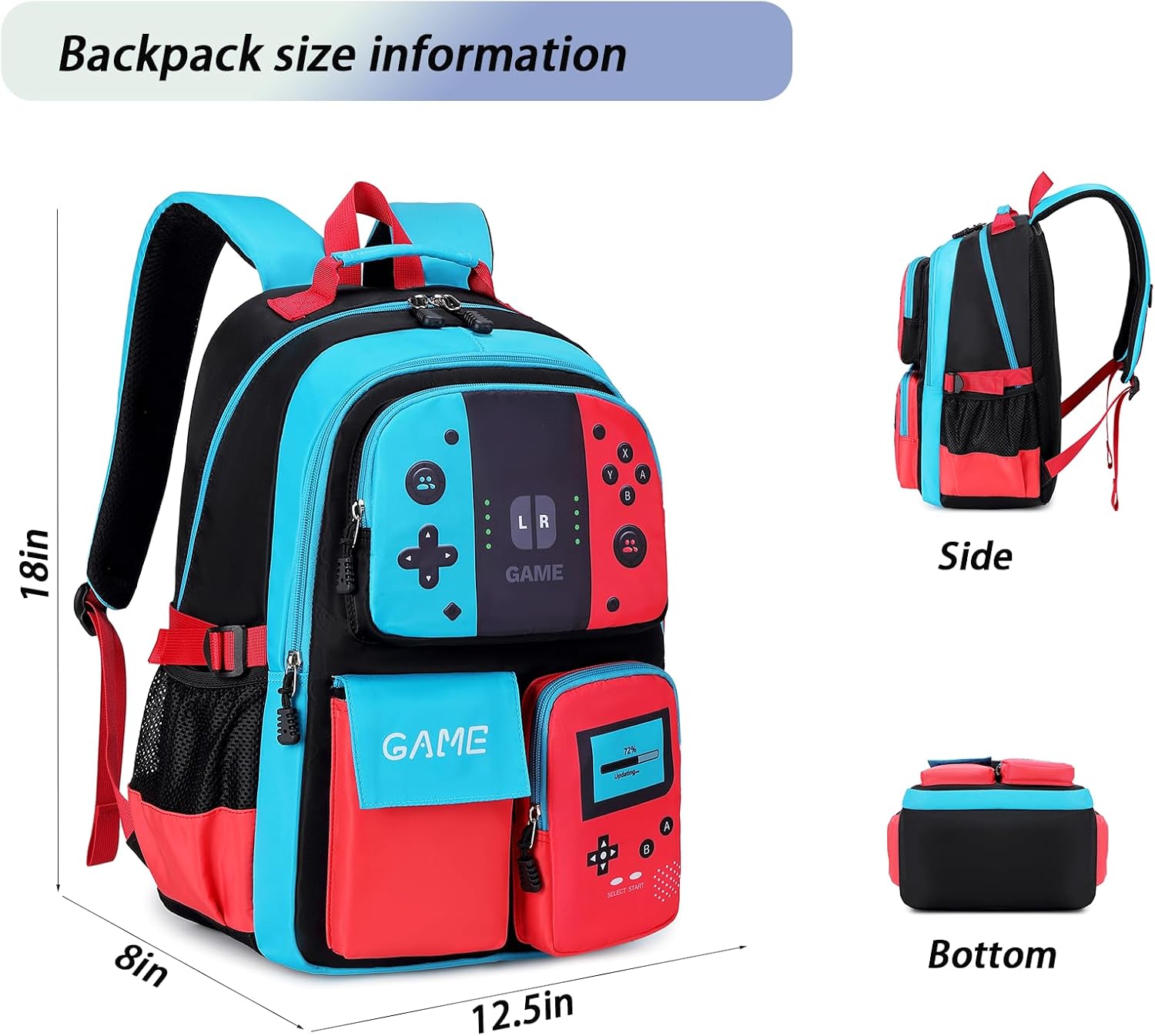 Boys Backpack Kids Elementary Bookbag Teen School Bag Game 18in Bag (1Blue)