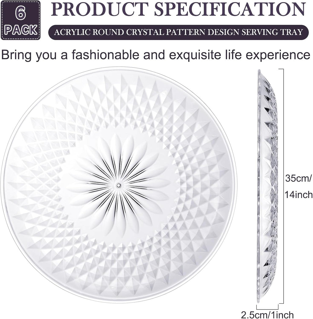 6 Pcs Round Plastic Serving Trays 14 Inch, Clear Party Platters