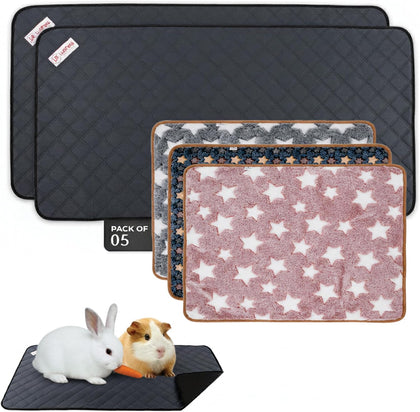 Guinea Pig Cage Liners 5 Pcs, Washable Midwest Pads & Fleece Mats