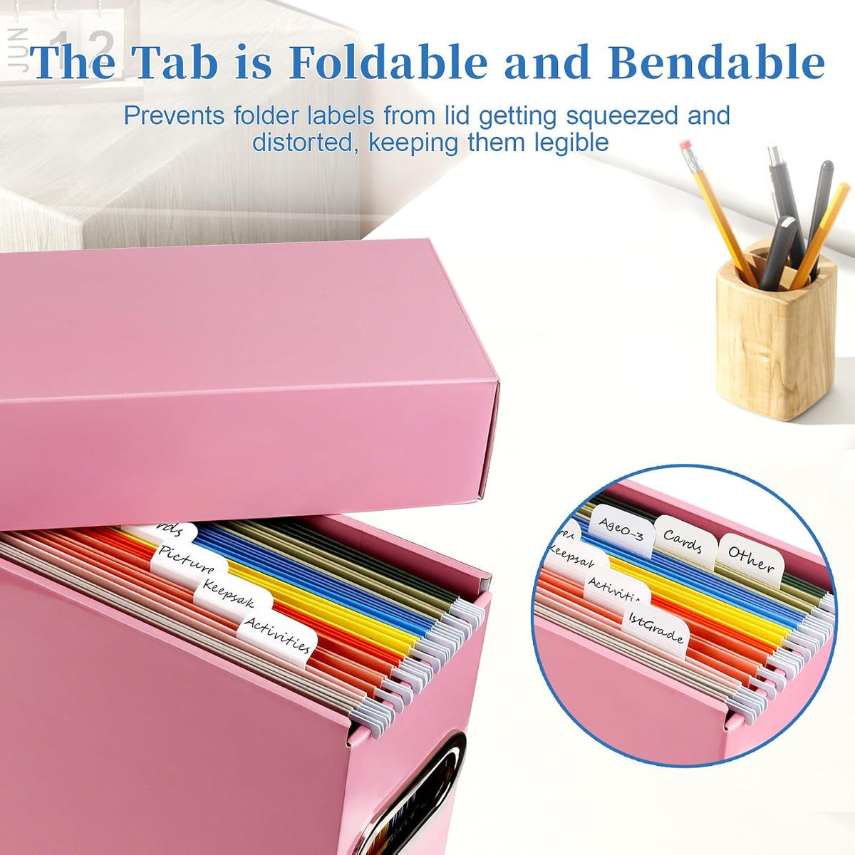 File Organizer Box with Lid & Handle, Thickened Cardboard Hanging File Folder Storage Boxes for Letter Size, Portable