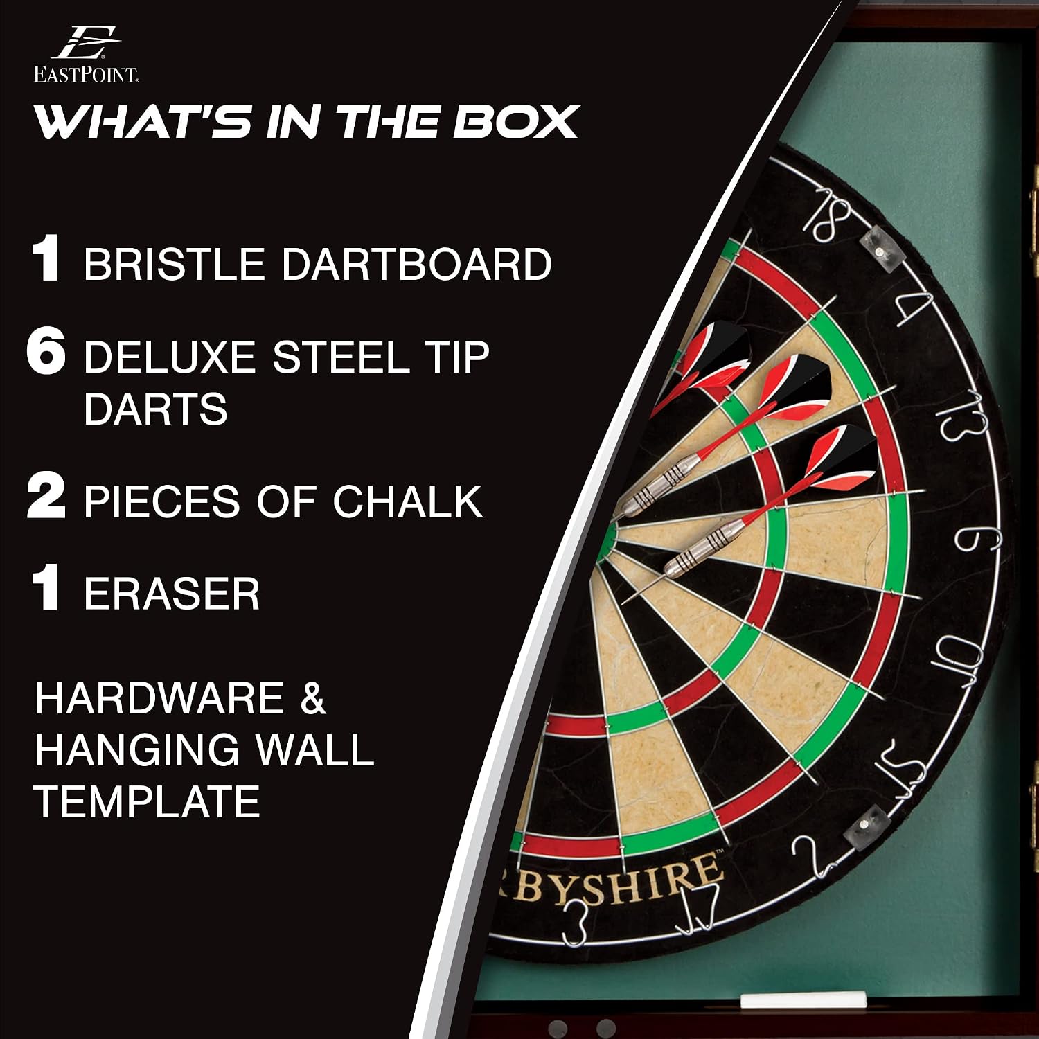 EastPoint Belmont Dart Board Cabinet, 6 Steel Tip Darts, Game Room Decor | Official Size, Self-Healing Sisal