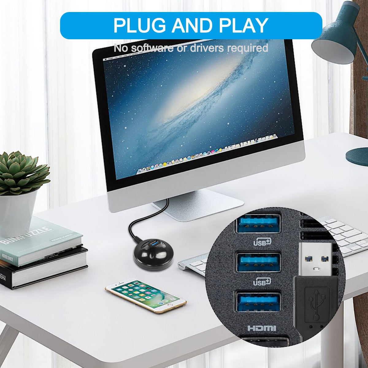 4.9FT USB 3.0 Extension Cable with Pedestal,5Gbps USB 3.0 Type-A Male to Female Extension Stand for USB WiFi