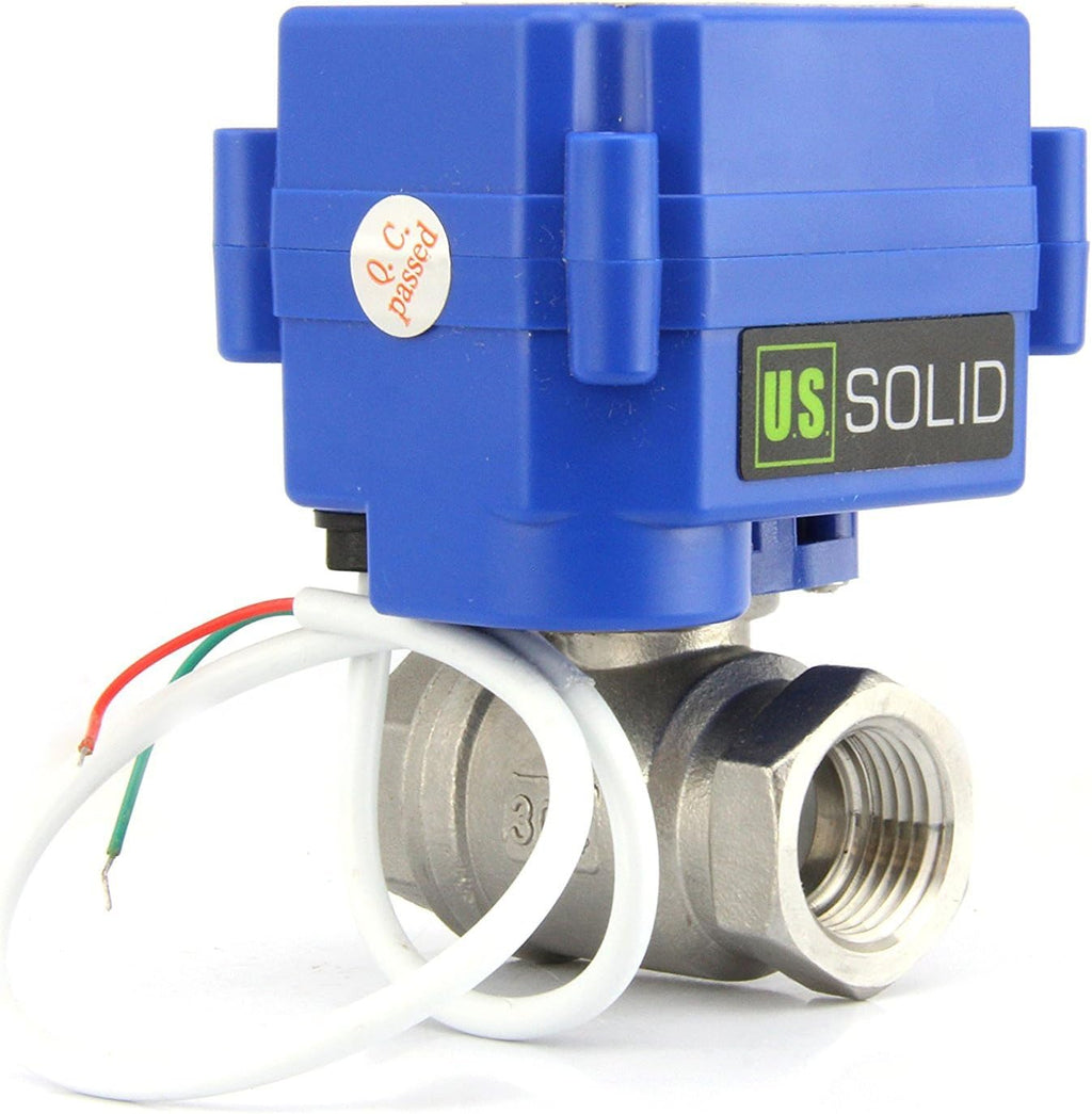 U.S. Solid 3/4" Motorized Ball Valve 85-265V AC NSF Certified 304SS Electrical Ball Valve, 2 Wire Auto Return Setup Normally Closed