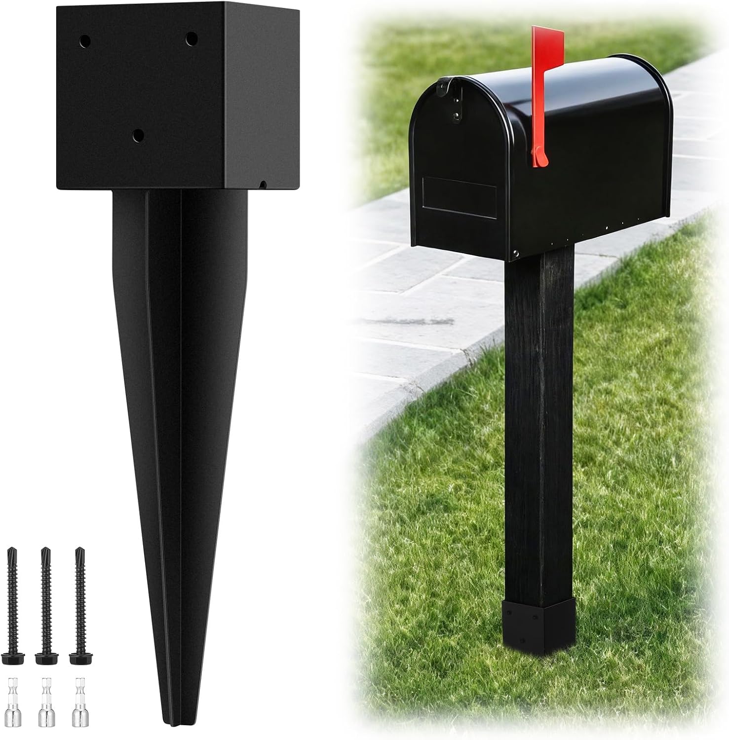 4 "x 4" Mailbox Mounting Post Base Black Heavy Duty Metal Mailbox Post Mount Base Mail Box Posts Anchors Mail Box