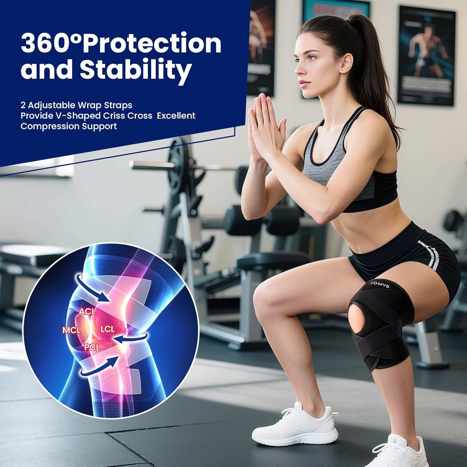 Knee Brace for Knee Pain, Meniscus Tear, ACL, Adjustable Knee Support with Side Spring Stabilizers for Meniscus Tear