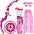 Bow and Arrow for Kids 3-8 Years Old | LED Light Up Archery Set with Princess Cape and Butterfly Mask, 10 Suction Cup