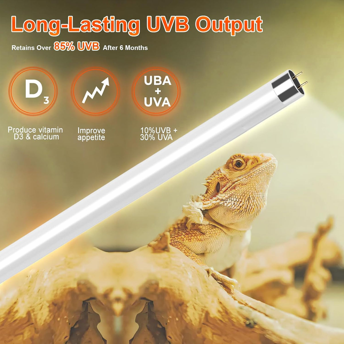 39W T5 10.0 UVB Reptile Light Fixture – 34” Linear UVA/UVB Lamp with High Output for Bearded Dragons, Tortoises &
